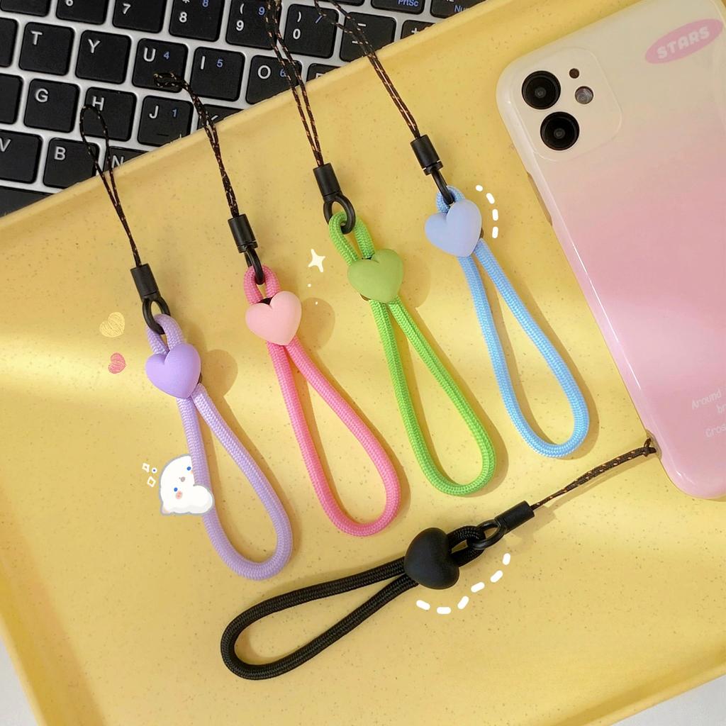 Solid Color Love Heart Cellphone Hanging Rope Durable Mobile Phone Shell Hanging Chain USB Key Camera Anti Loss Hanging Decoration