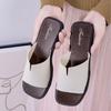 Summer temperament cool slippers women's new square-headed open-toed simple flat-bottomed casual one-word slippers