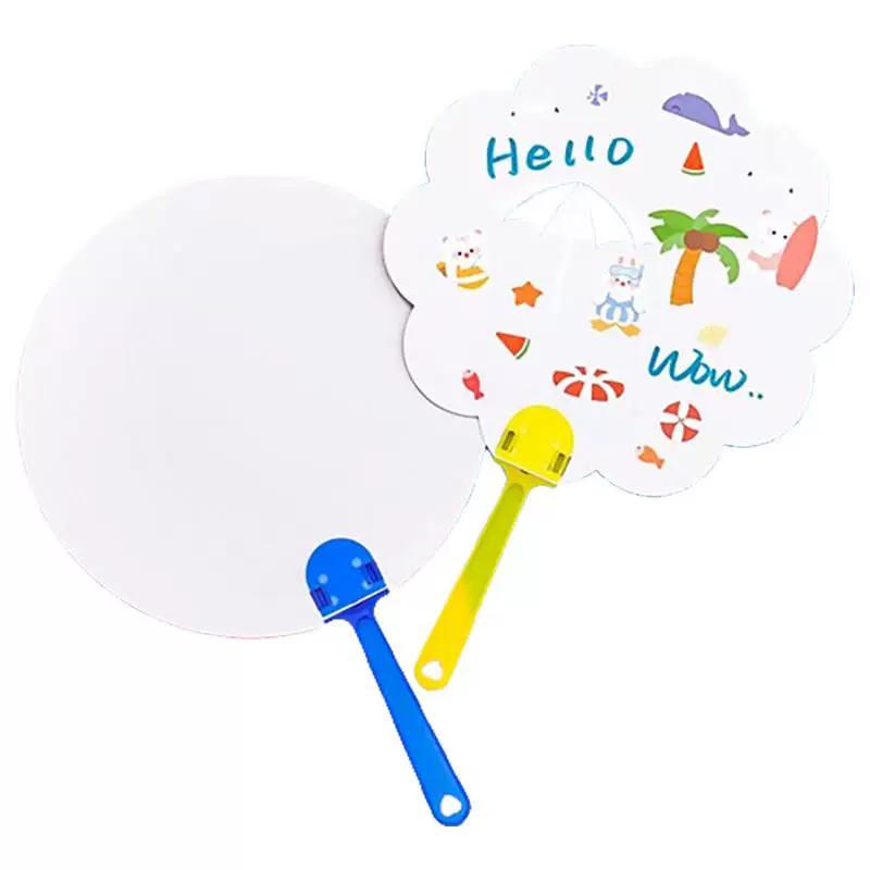 Cartoon DIY Doodle Fan for Children, Cute Hand-Painted Blank Small Fan, Kindergarten Coloring and Painting Plastic Round Fan