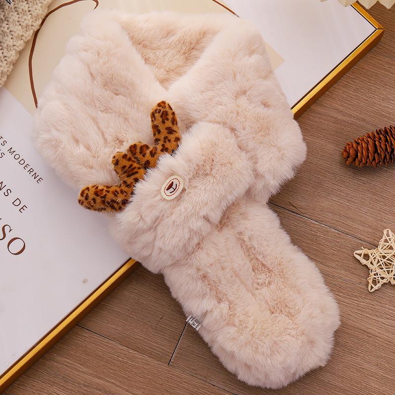 Snood en peluche bois de cerf rouge style coréen: Écharpe d'hiver pour femmes