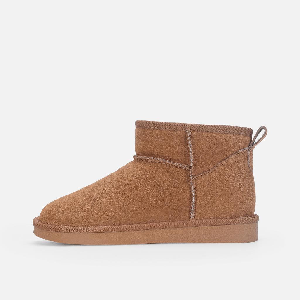 Cowhide snow boots women's autumn and winter leather short boots keep warm and cold-proof one-pedal couple bread shoes cotton shoes