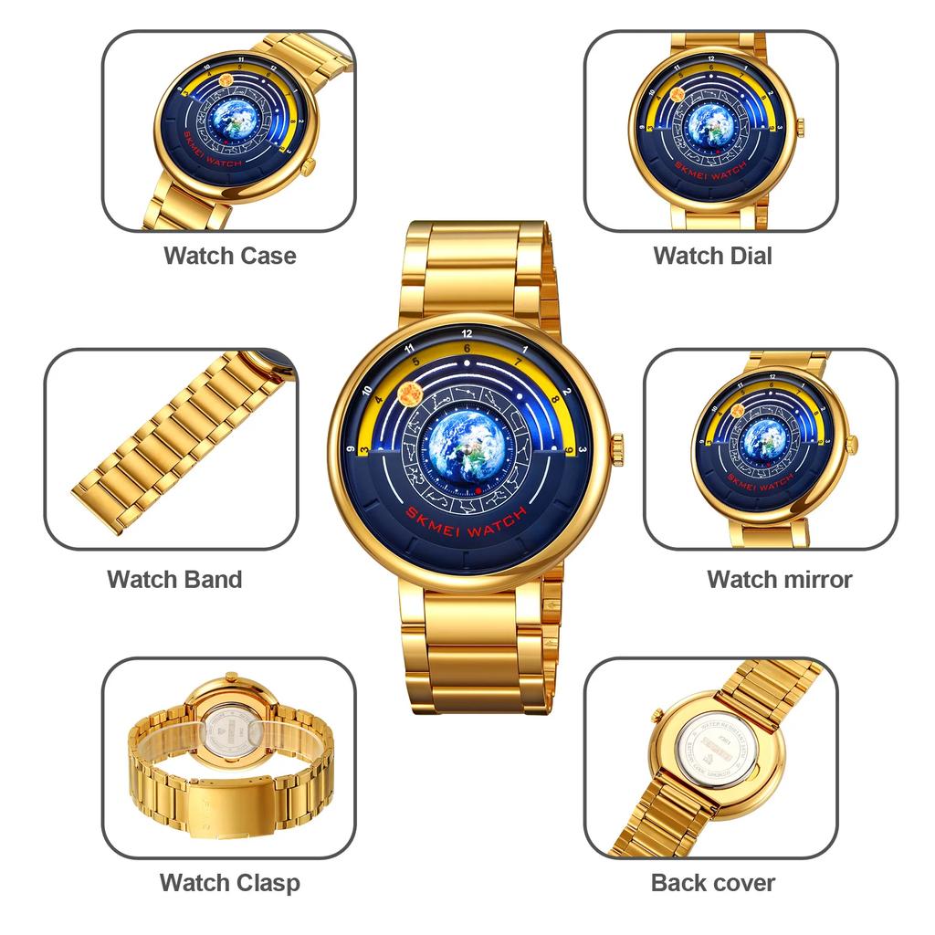 Skmei 2361 Constellation Space Theme Man Quartz Large Dial Alloy Waterproof Fashion Watches Calendar Analog Timing Alarm Clock