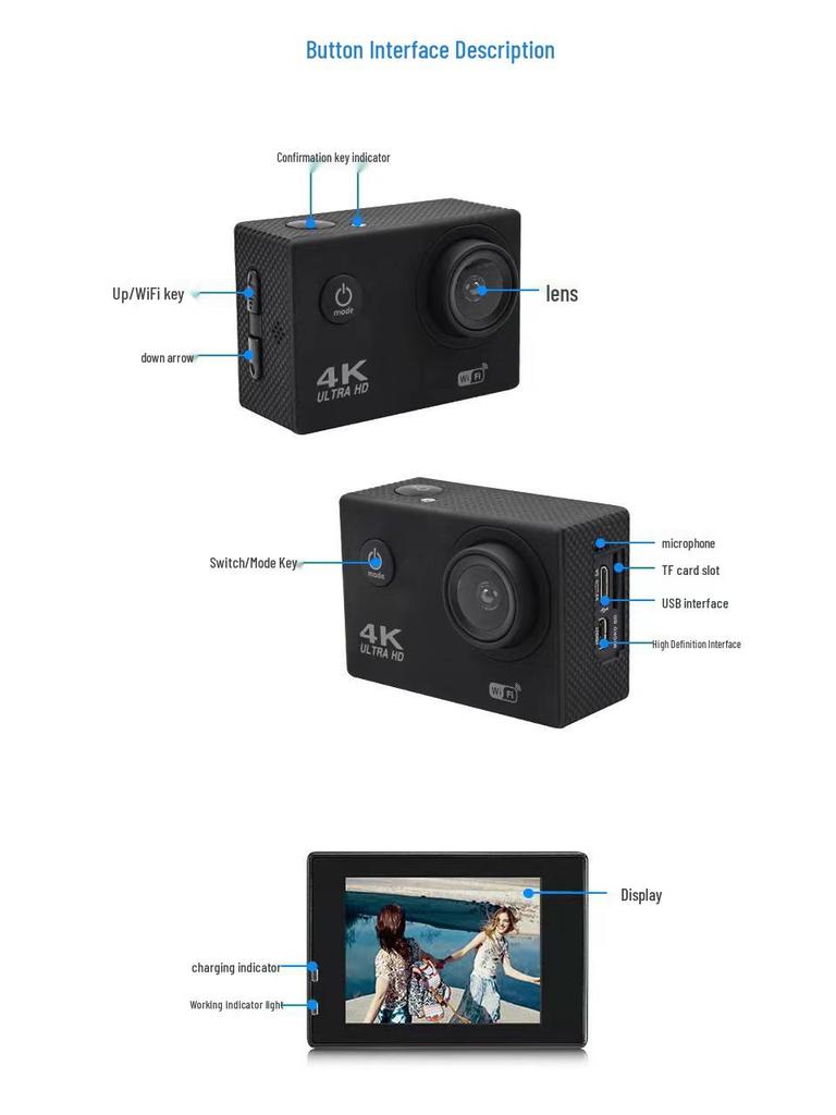 CrossD800R 4K HD Sports Camera with Remote, WiFi & Waterproof for Outdoor Cycling