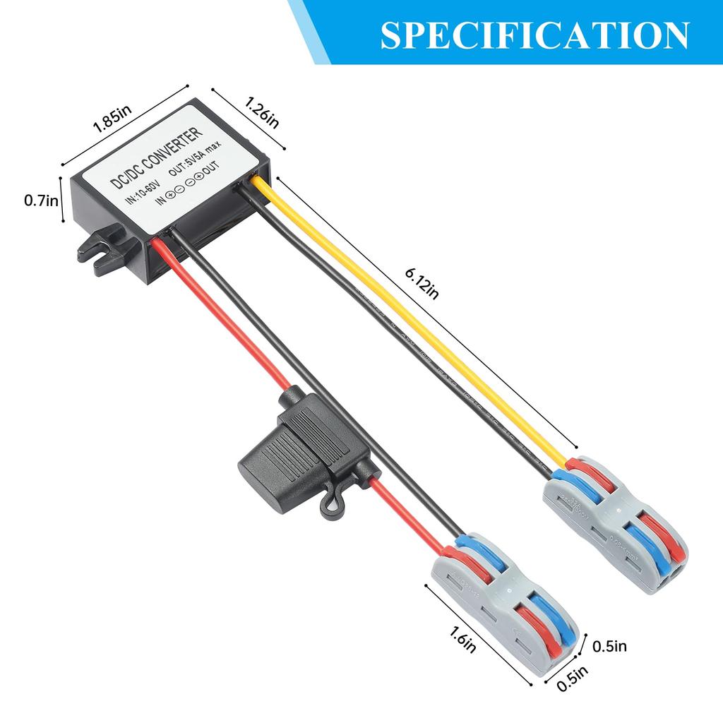 DC 10V-60V Abwärtswandler auf 5V 5A 25W, , 24V, 36V, 48V auf 5V