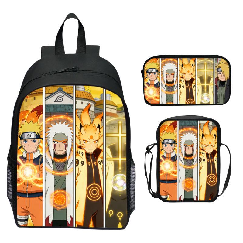 Set Zaino Anime Naruto 3 Pezzi Zaino Scuola Elementare Cartone Animato Stampato Leggero Multitasche