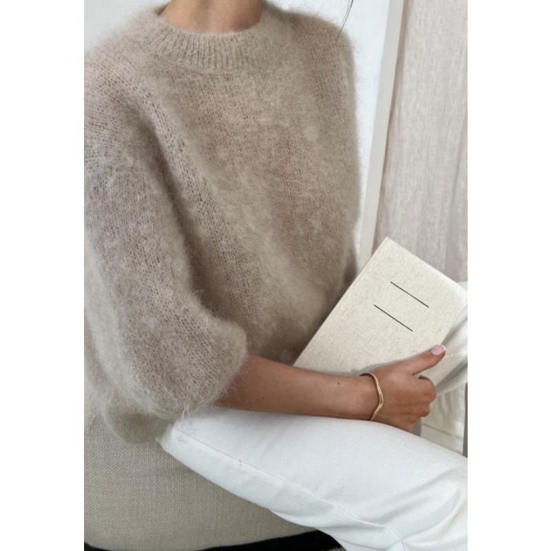 Women European Style Solid Color Loose Lazy Casual Thick Knit Sweater