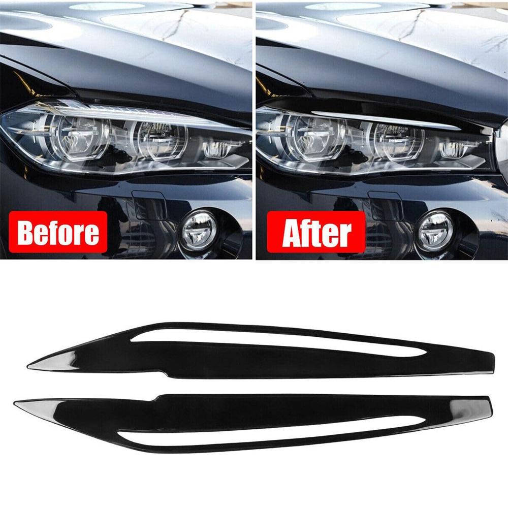 Piano Black Headlight Eyelids Eyebrows Eyelid Eye Lid For BMW X5 F15 2014-2018