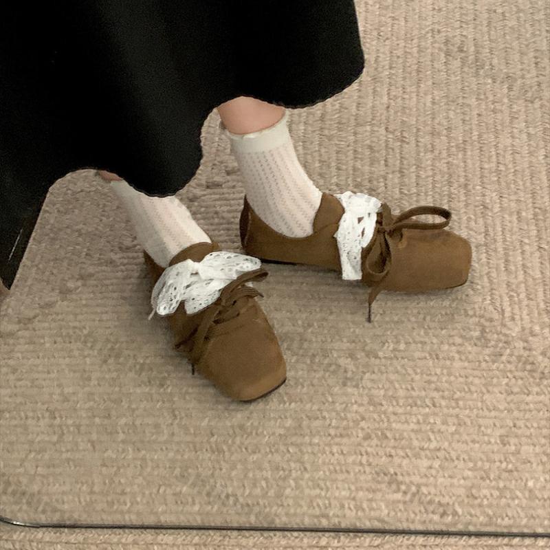 Fashion Women Shoes Fashion Vintage Lightweight Ballet Flat Shoes 2025 Spring New Square Toe Lace Soft Sole Comfortable Mary Jane Shoes