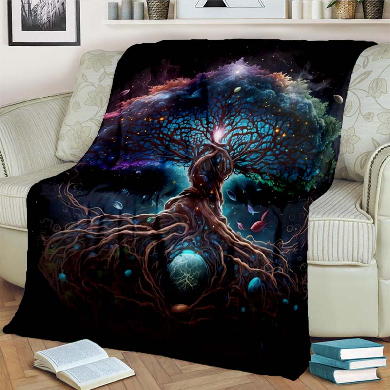 Tree of Life Mystical Celtic Art Print Flannel Blanket Cozy Warm Throw Sofa Bedroom Present Indoor Home Party Lounge Decor
