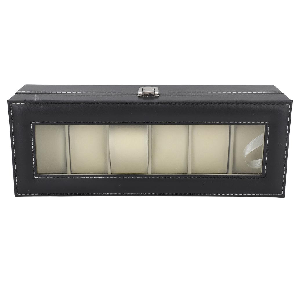 Uhrenbox PU-Leder 6 Fächer Uhrenetui Schmuckaufbewahrungsbox mit Klarsichtdeckel für Zuhause