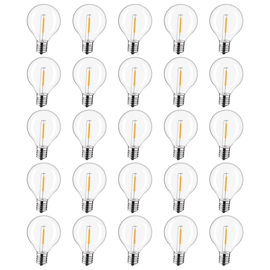 10x / 25x DC 3V Low-Voltage G40 LED Replacement Bulbs for Solar String Light, Shatterproof & Waterproof, 1W, E12 Base, 2700K Warm White