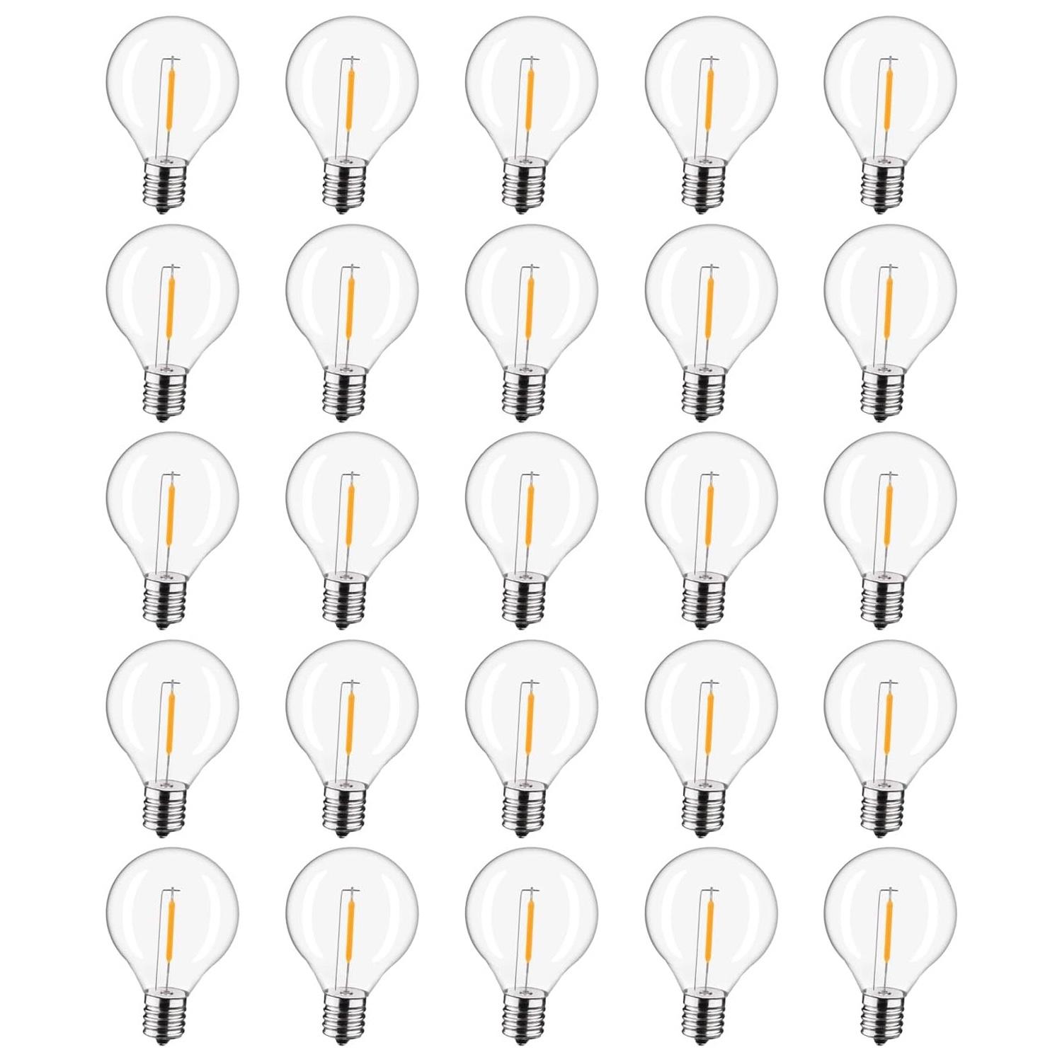 

10x / 25x Светодиодные лампы G40 низкого напряжения DC 3V для солнечной гирлянды, небьющиеся и водонепроницаемые, 1 Вт, цоколь E12, 2700K теплый белый 25 pcs bulbs теплый белый