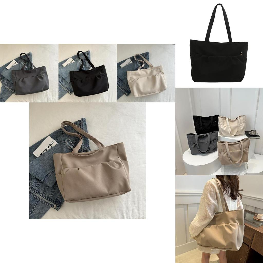 2024 Fashionable Large Capacity Canvas Tote Bag Stylish Commuter Shoulder Bag In White Gray Black Khaki Colors