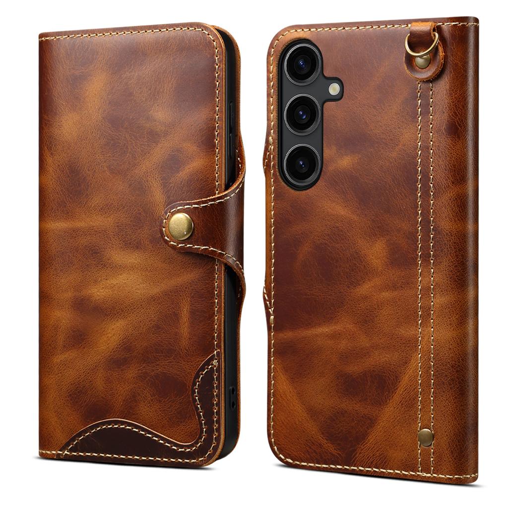 For Samsung Galaxy S24 Case Buckled Genuine Cow Leather+TPU Phone Wallet Cover