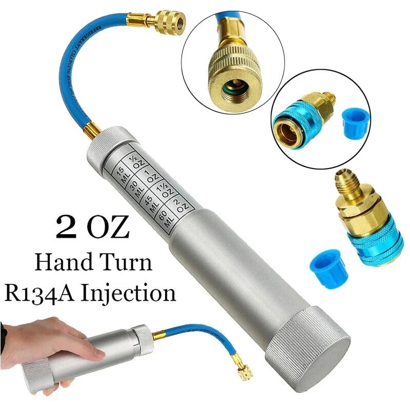 R134A Liquid Fuel Injector 2Oz Oil/Dye Syringe Car Air Conditioner Refill Dye/Oil Injector 1/4 Inch Sae Refrigerant Fluid Filler