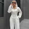 Europe, America, Autumn and Winter Fleece Hooded Cardigan Slim Sweater Wide-leg Pants Two-piece Set