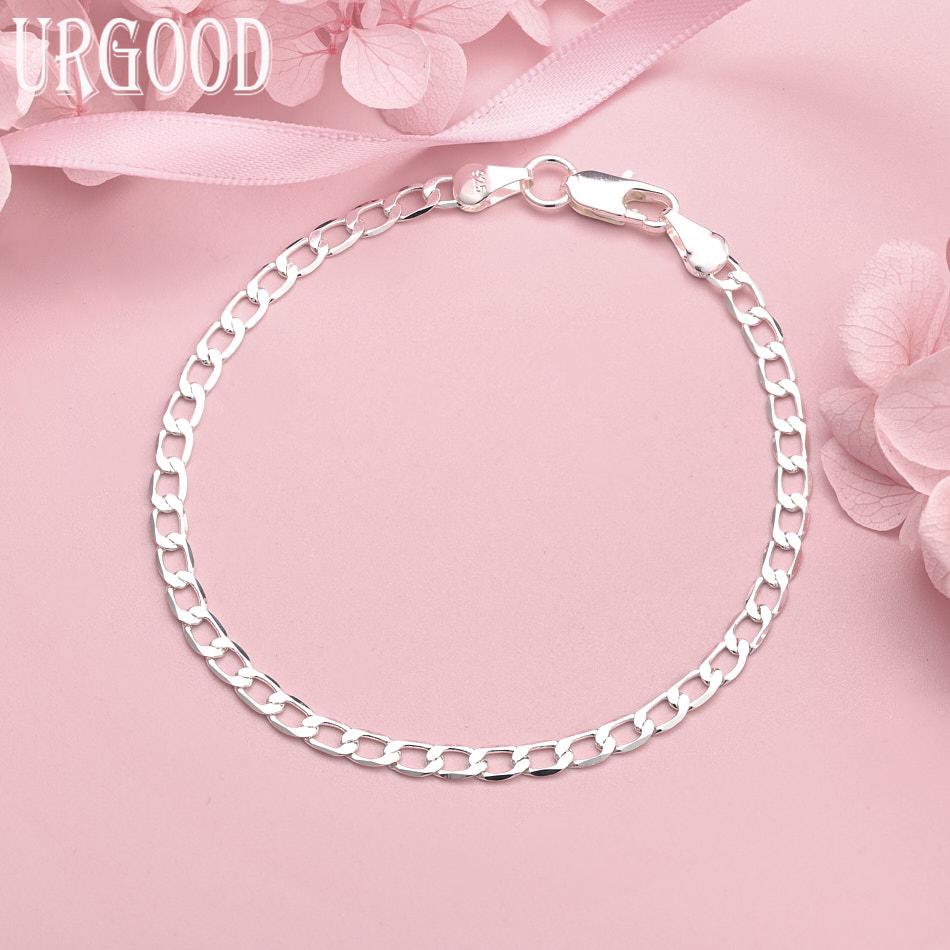 925 Sterling Silver Wedding Jewelry 4mm Side Chain Bracelet
