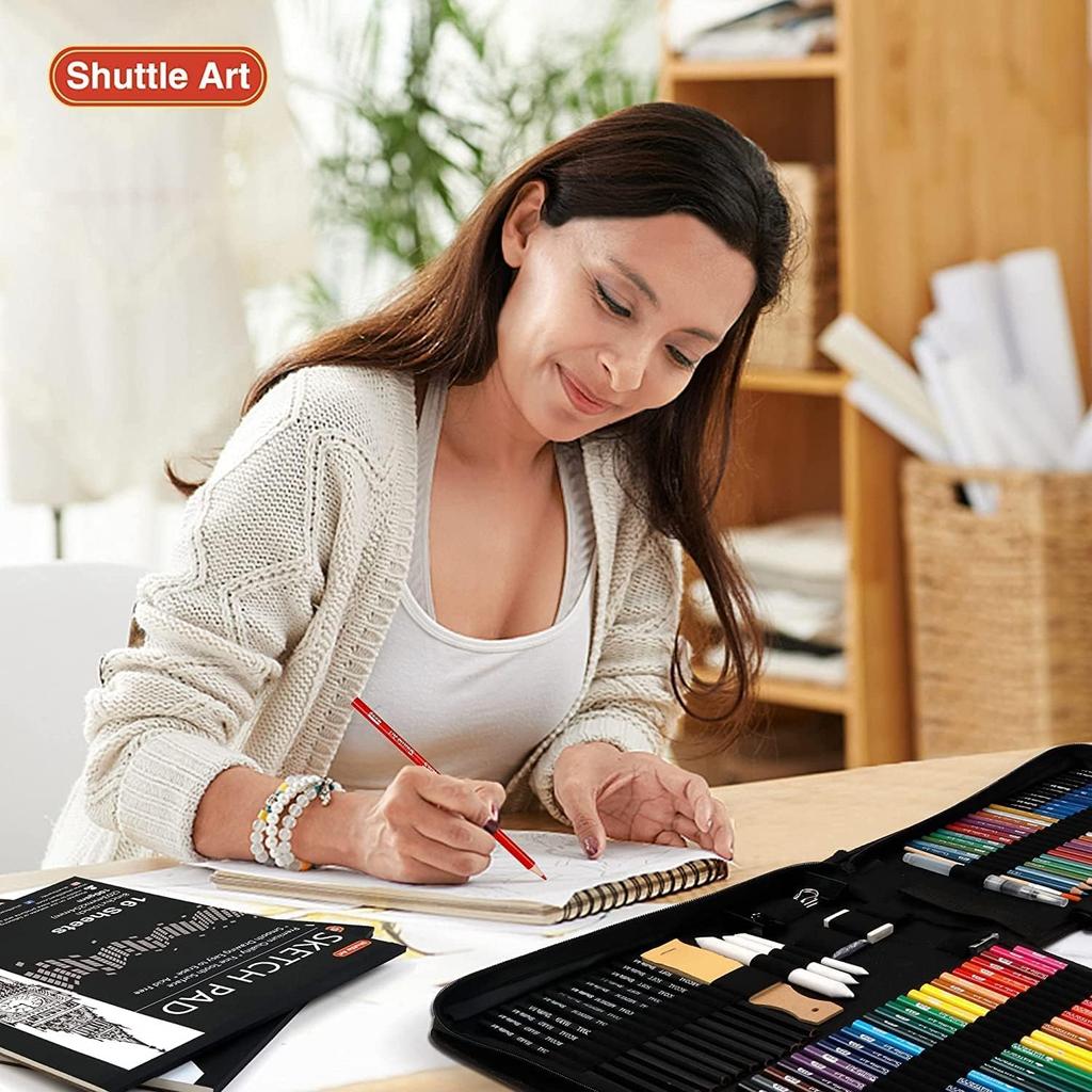 Shuttle Art Colored Pencils Metallic Includes watercolor adult coloring and storage Perfect for and as a gift for school entrance 103-Piece Set