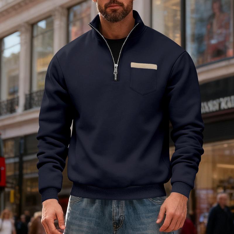 Men s Fleece Pullover Jacket American Autumn Winter Simple Retro Semi-Zip Stand-Up Collar Loose Casual Long-Sleeved for Men XS