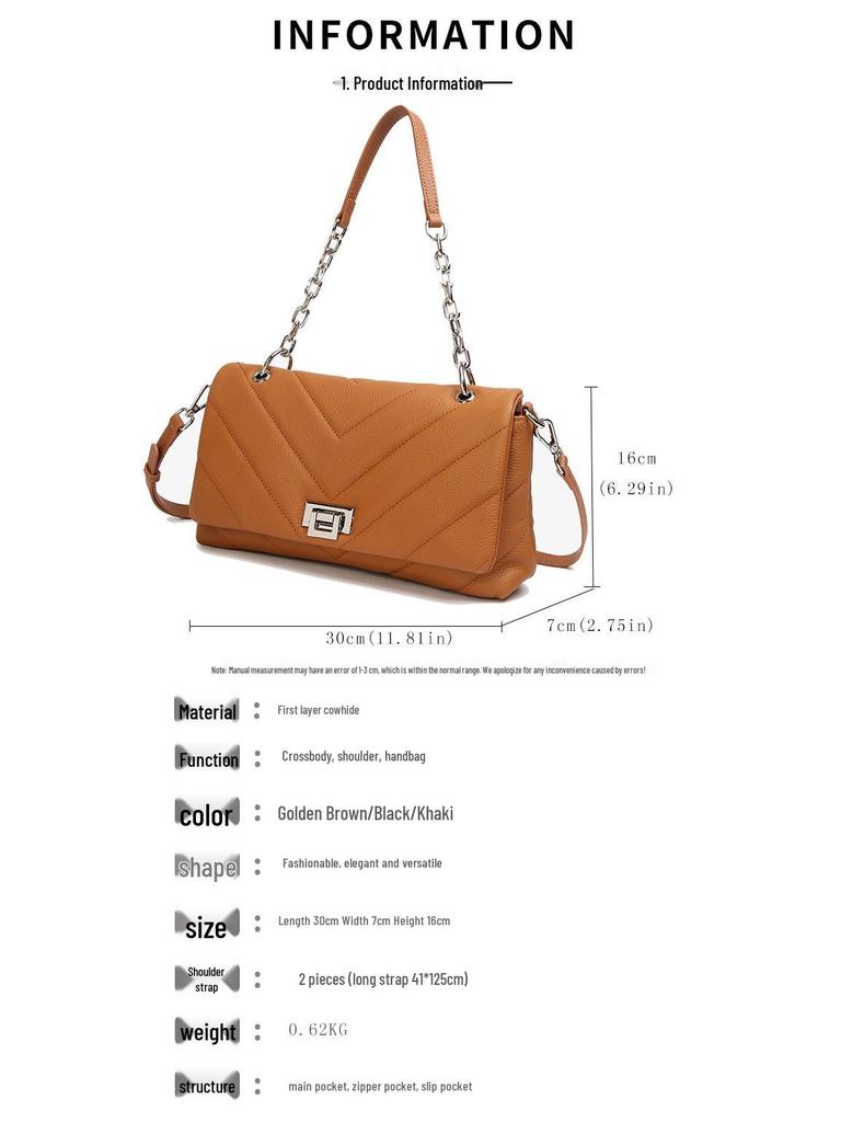 2026 Korean Coco Style Diamond Quilted Cowhide Shoulder & Crossbody Bag