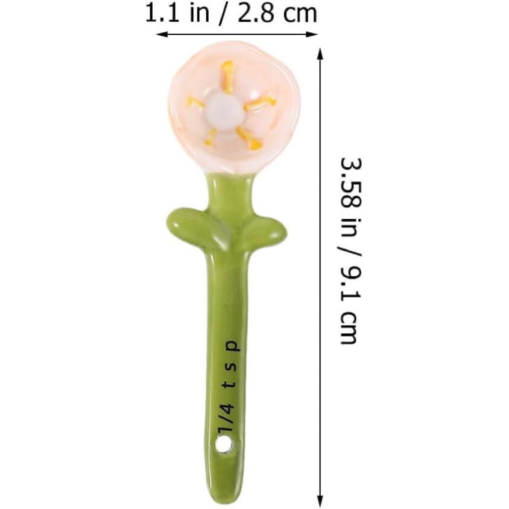 Kichvoe 1set Ceramic Flower Design Measuring Spoon with Base Cute Baking Gadget for Measuring Dry Wet Ingredients for Milk Powder