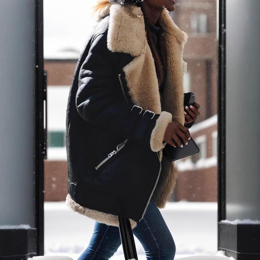 Damen Lammwolle Wildleder Motorradjacke mit Reversfell