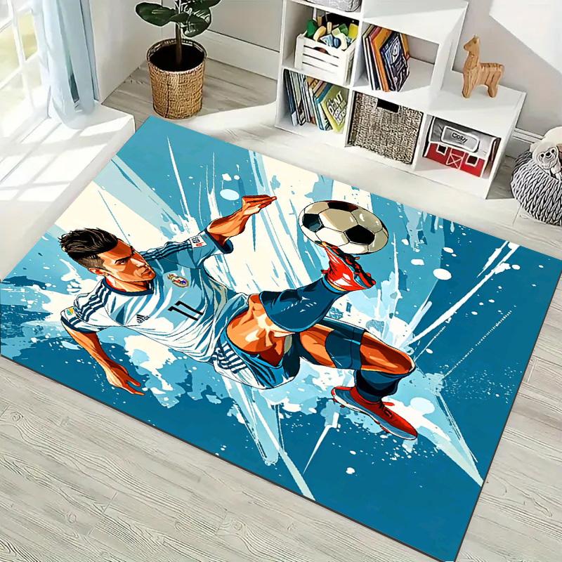 European Football Stars Collage With Champion Trophy Area Rug Non Slip Floor Carpet Soccer Fan Home Decor Mat
