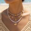 Boho Multilayer Shell Starfish Pendant Necklace Handmade Imitation Pearl Beaded Choker for Women Beach Party Jewelry Gift