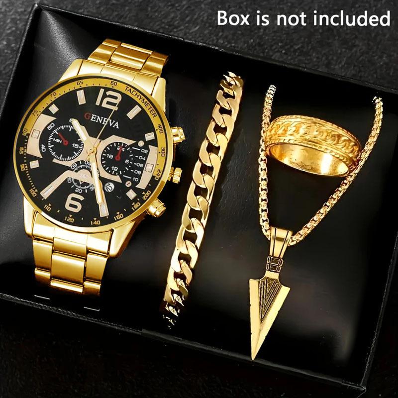 Watch Men's Set Gift Dial with Calendar Steel Belt Men's Watch Business Luminous Watch