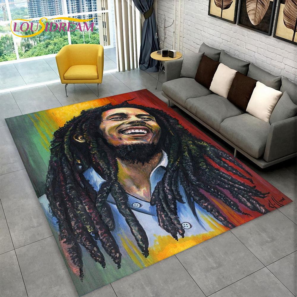 Bob Marley Reggae Music Maple Leaf Jamaican Area Rug,Carpet Rug for Living Room Bedroom Sofa Doormat Decor,Non-slip Floor Mat
