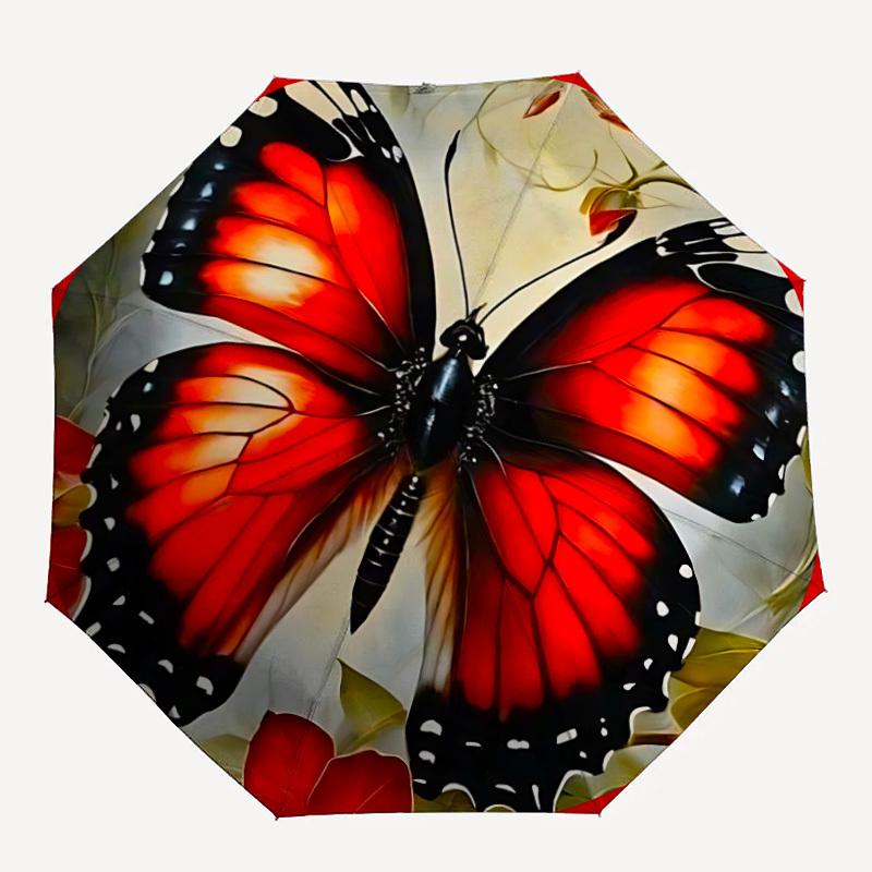

1PC Butterfly Floral Pattern Automatic Open/close Umbrella with 8-Rib Structure for Women/Men, All-Season Use - Travel Essential, Stylish Accessory, H