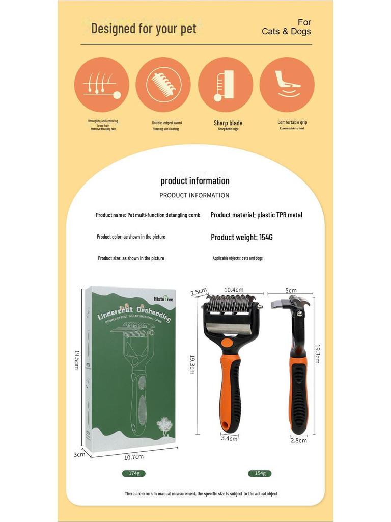 Multifunktionaler Entwirrungskamm für Haustiere für Hunde und Katzen – entfernt lose Haare 