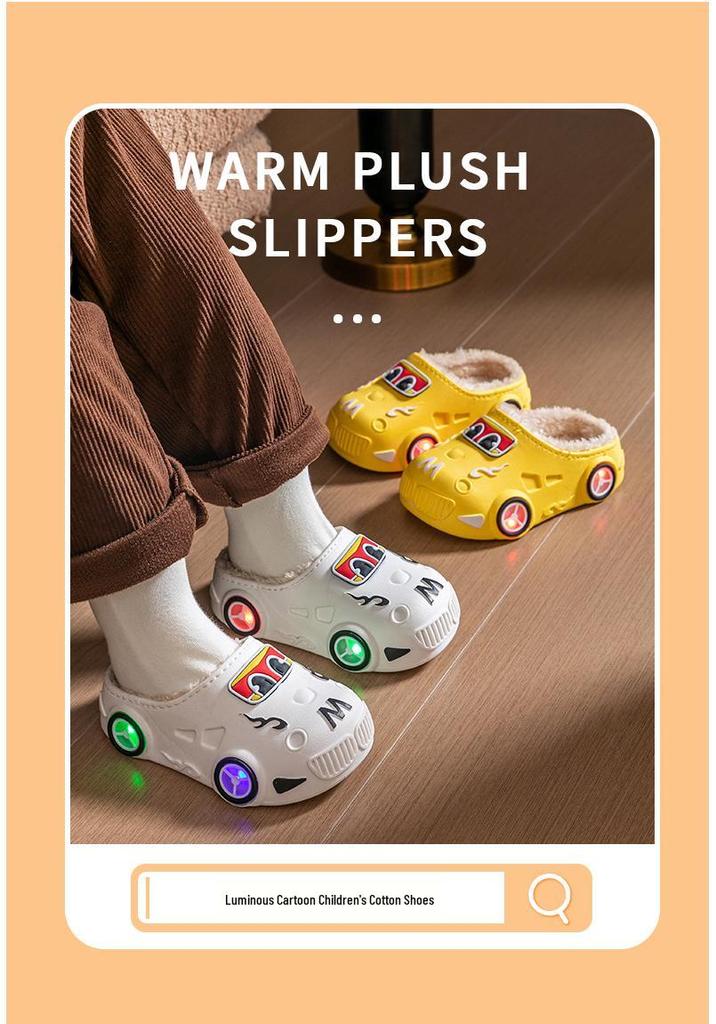 New Unisex Kids' Luminous Fleece-Lined Non-Slip Cotton Slippers for Indoor/Outdoor Use