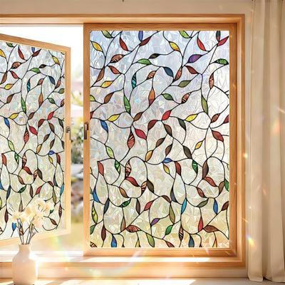 Yousheng Window Privacy Film Stained Glass Floral Window Clings Static UV Blocking Colorful Decals for Glass Windows Doors
