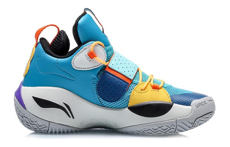 Li Ning YOUNG All City 8 Synthetic Leather Low Top Children's Basketball Shoes Blue Yellow YKBS114-3