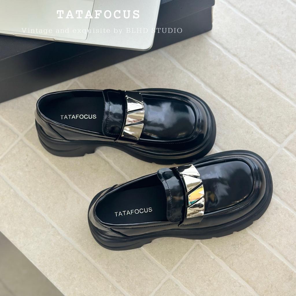 Hochhackige College-Stil Kleinlederschuhe mit dicker Sohle für Damen 2025 Herbst neue Leder schwarze vielseitige Slipper zum Hineinschlüpfen für Damen