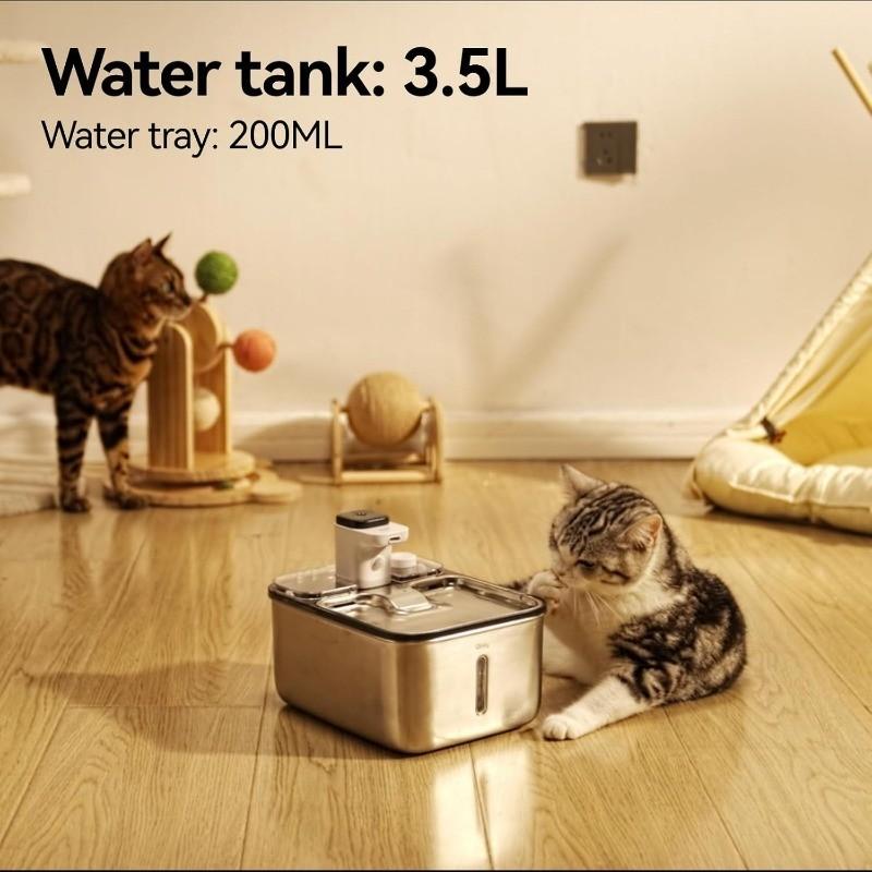 3.5L Stainless Steel Cat Water Fountain Wireless Automatic Metal Dog Water Dispenser Battery Operated Pet Drinking Fountain