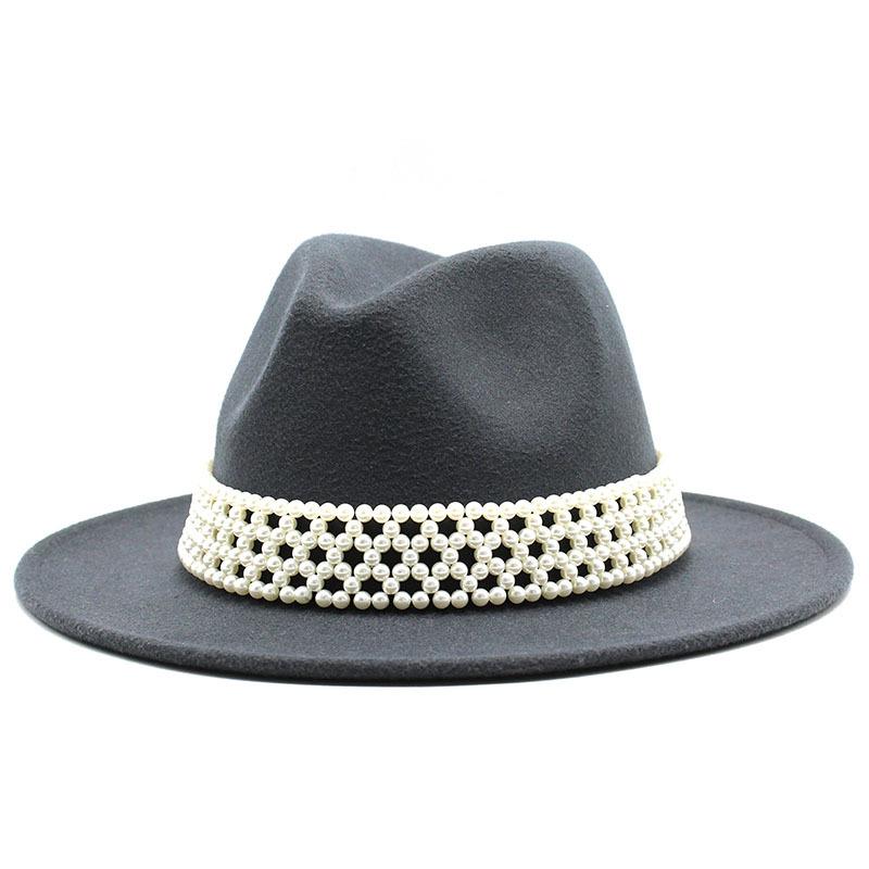 Ladies Hat Trendy British Style Versatile Jazz Hat High-End Pearl Woolen Top Hat