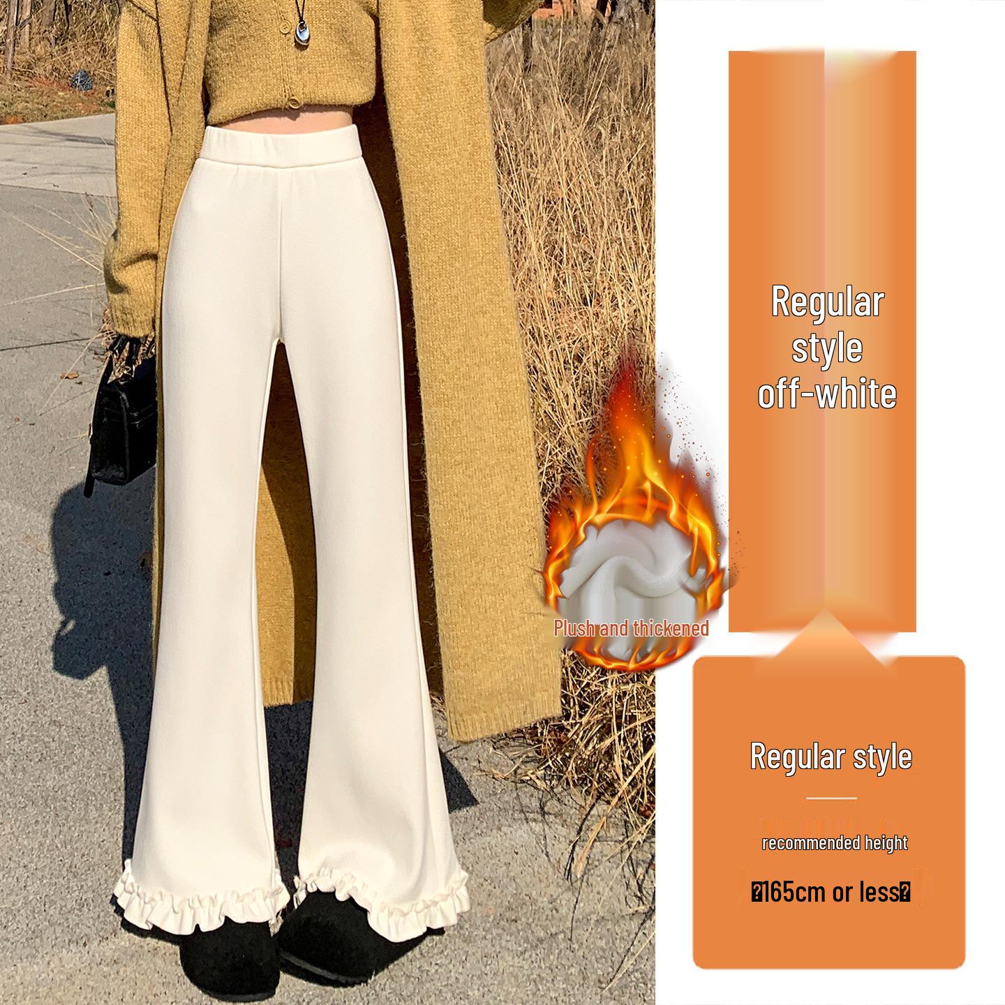 

Women s High Waist Velvet Cashmere Flare Pants - Winter 2025, Slimming Ruffle Hem, Casual Floor-Length Style 2XL