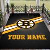 Custom Name Boston Bruins Crystal Velvet Floor Rug Personalized Text Soft Carpet Home Decor