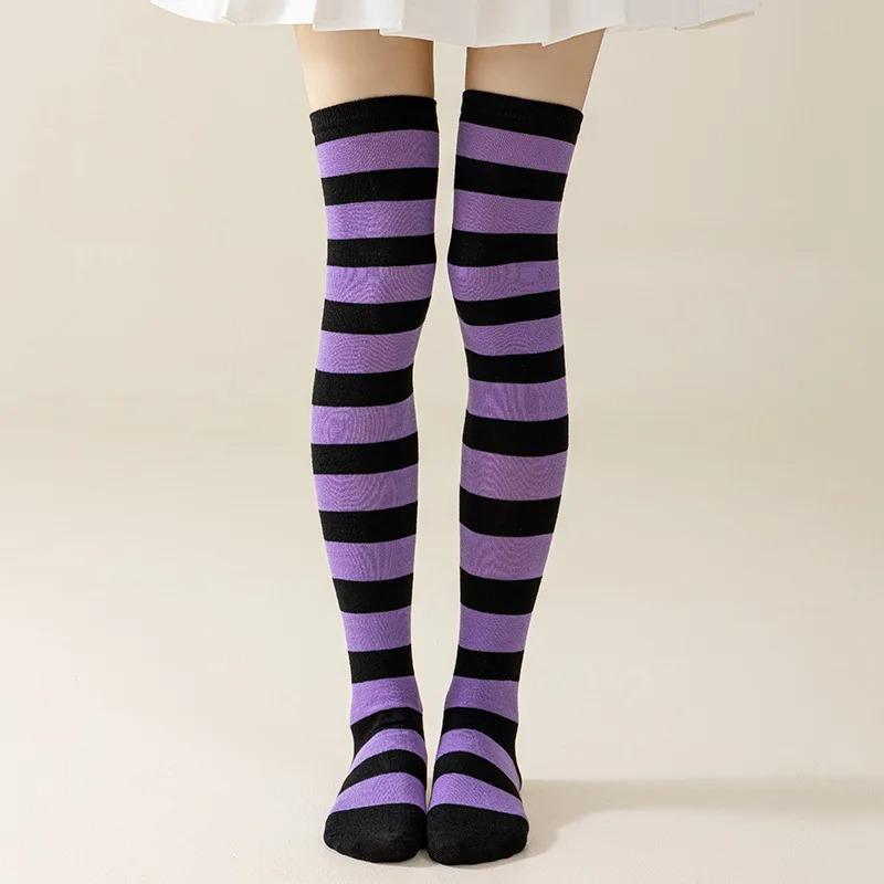 Calze a righe sopra il ginocchio da donna Calze alte Multicolore Jk Casual Calze calde Sexy Sottili Lunghe Calze Hosiery a righe di Natale #