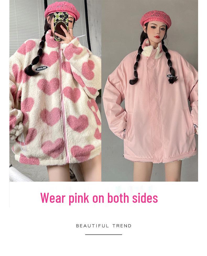 Unisex Lamb Wool Fleece Reversible Jacket: Stand-Up Collar, Warm, Autumn/Winter Fashion.