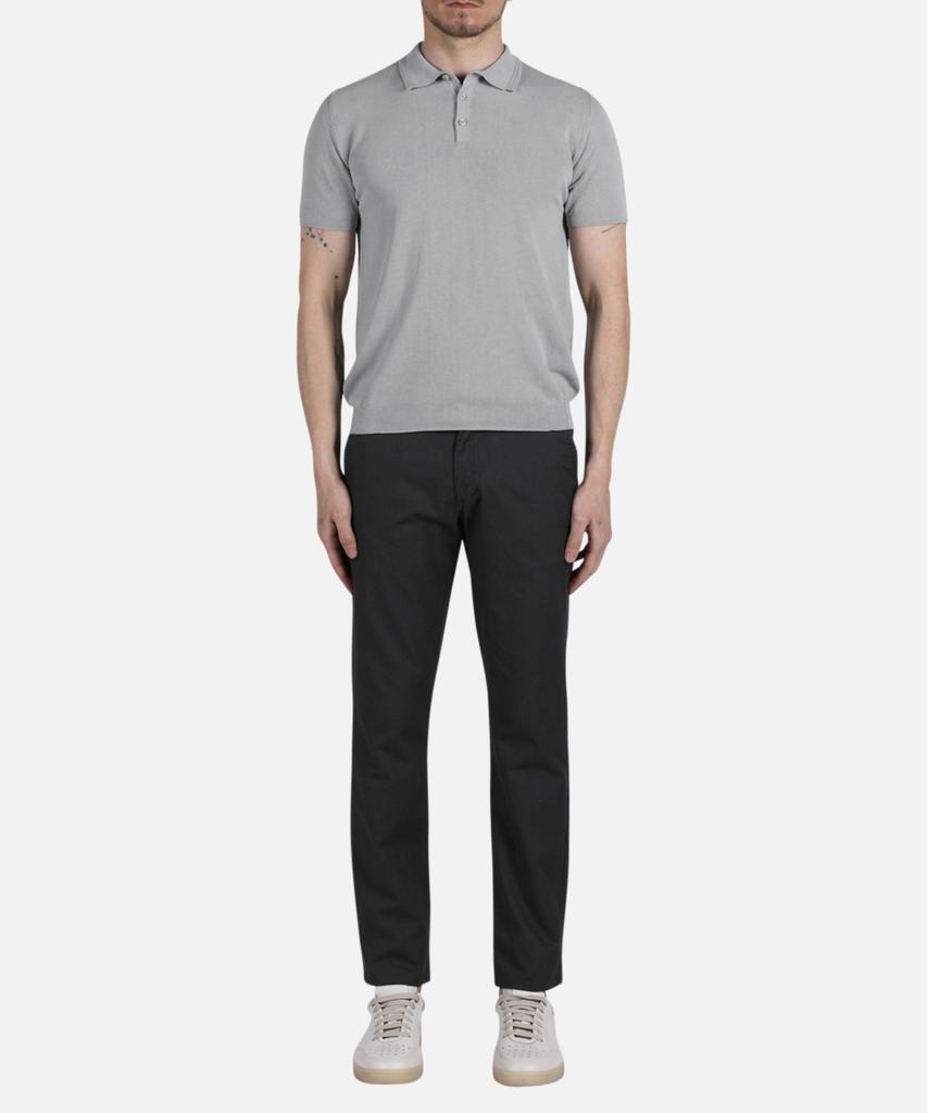 PANICALE Grey Herringbone Cotton Short Sleeve Polo Knit