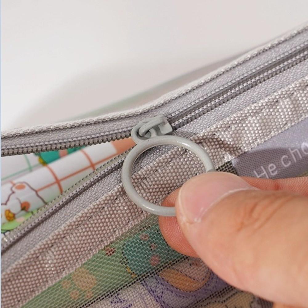 Stylish Nylon Mesh Pencil Case Solid Color with Zipper Stationery Bag Large Capacity Storage Bag Multi-Purpose Use