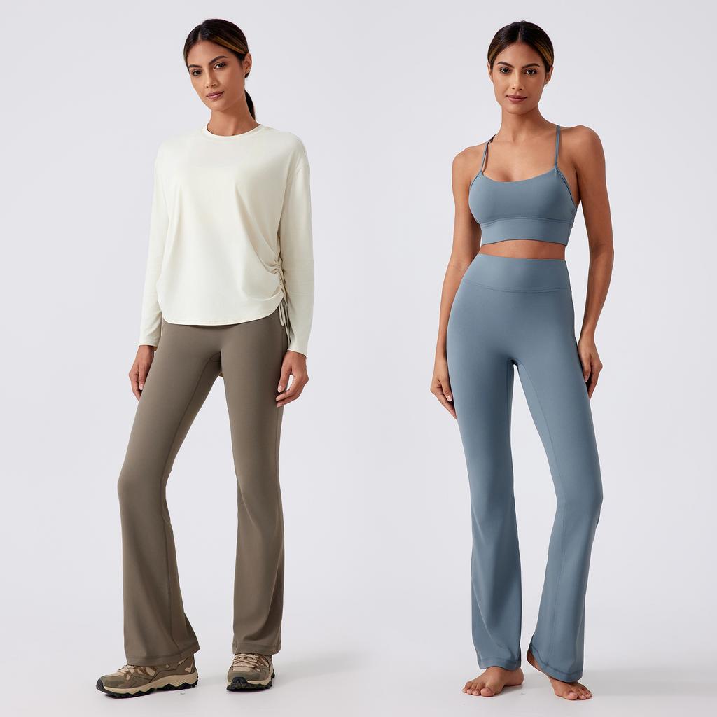 High Waist Hips Flared Pants Nude and Thin Tight Yoga Pants Casual Sports Micro-pull Fitness Pants Women