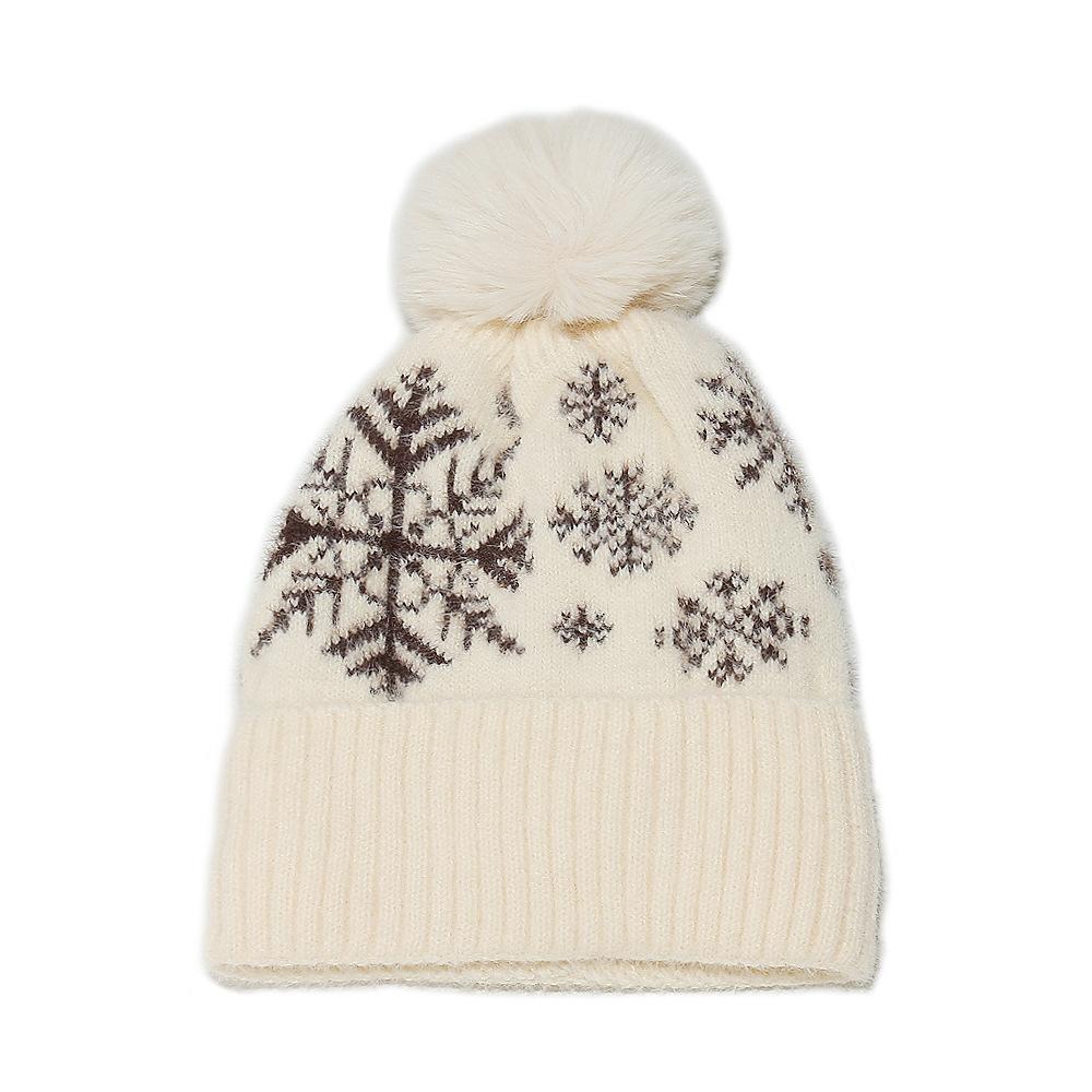 Zimní čepice děti Vánoční den teplá fleecová zesílená imitace norkové vlny čepice venkovní lyžařská čepice sněhová vločka pletená čepice