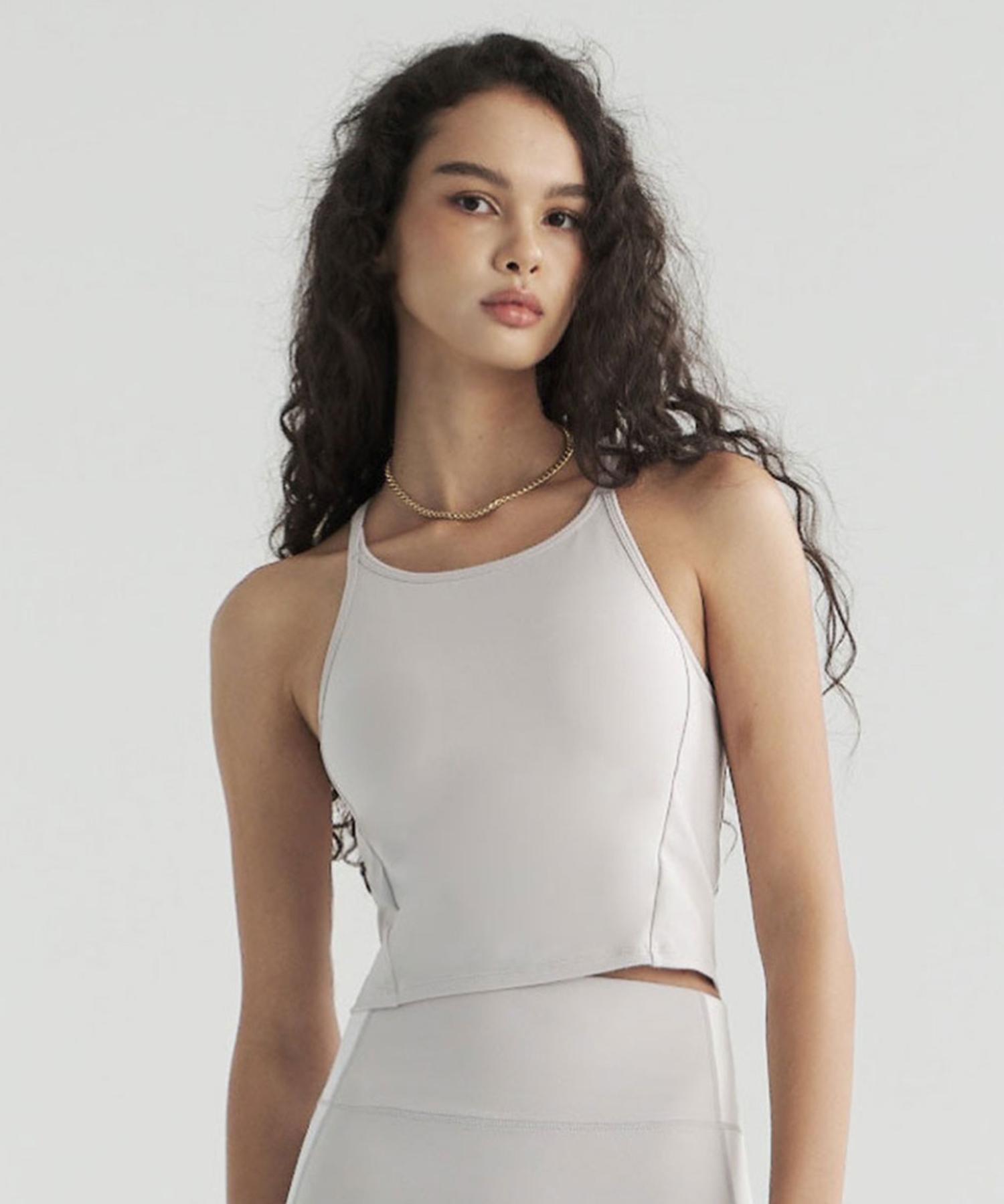 Poete Leaf Sleeveless Crop Top - Beige L