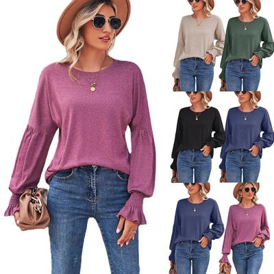 Primavera outono camisas femininas camisa de cor sólida roupas casuais manga longa topos para as mulheres em torno do pescoço feminino topos