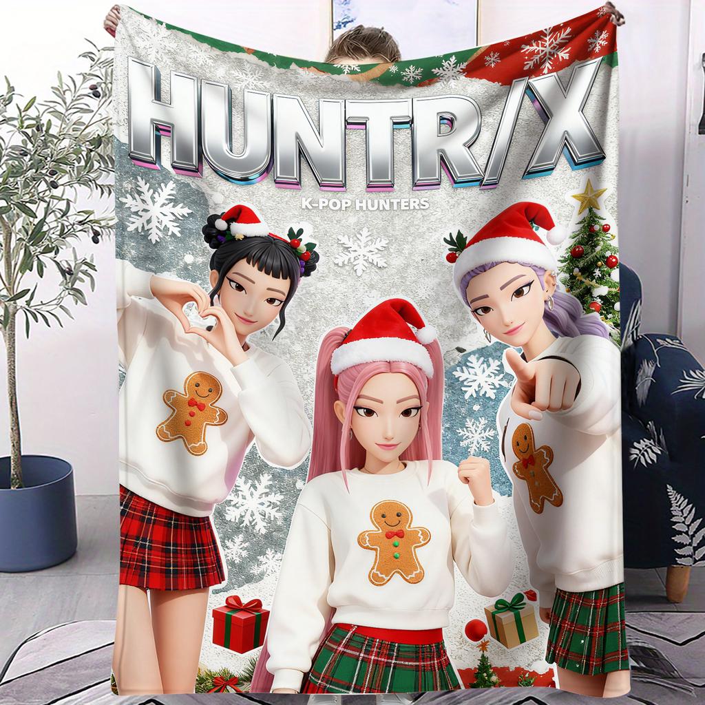 Cartoon K Pop Demon Hunters Theme Flannel Blanket Warmth Multifunctional Decorative Universal Blanket Christmas Warm Blankets