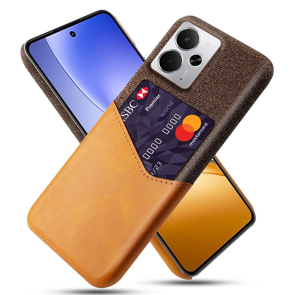 For Realme 14 5G Case PU Leather Cloth Texture Hard PC Phone Cover with Card Holder